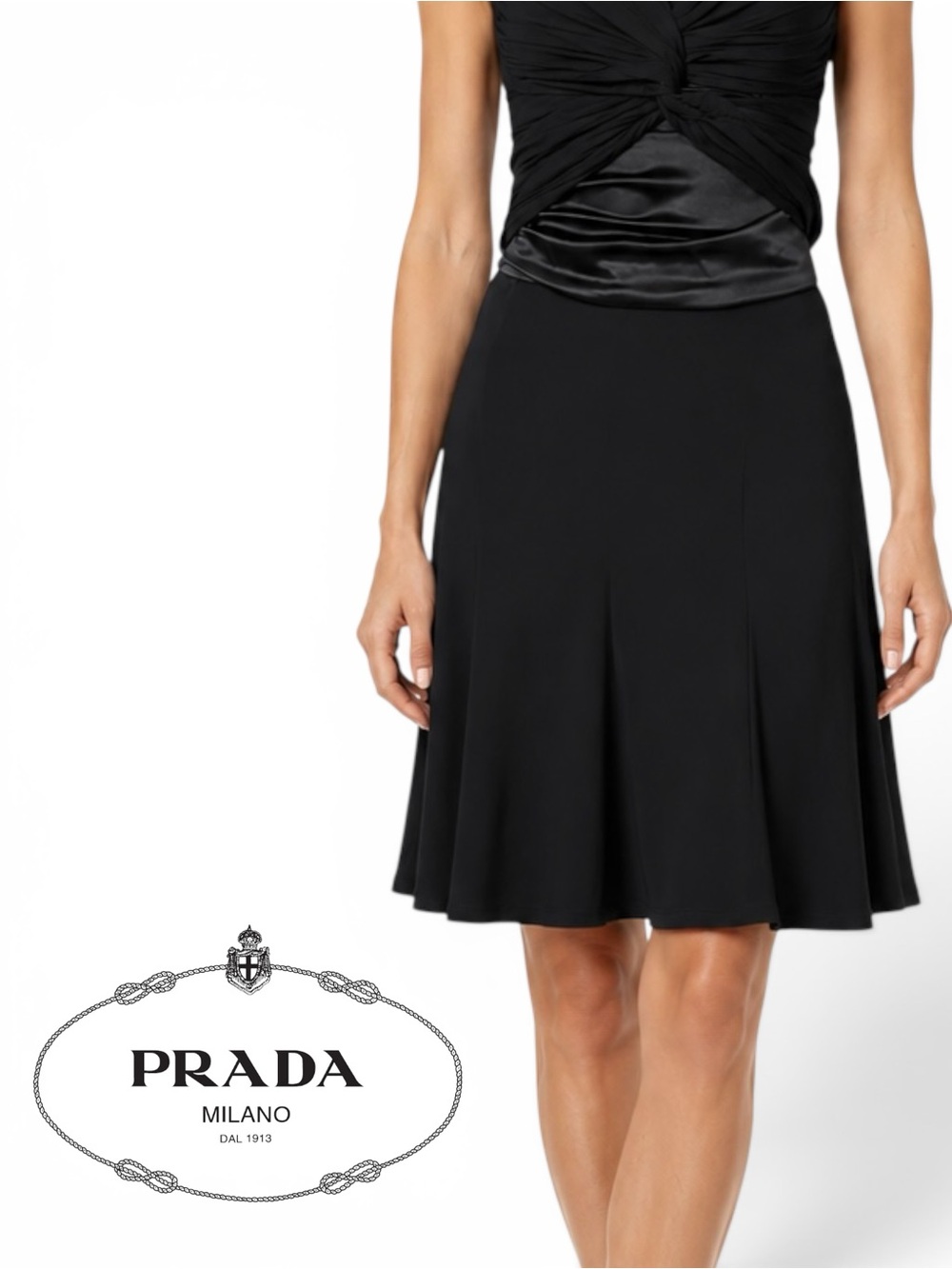 AUTHENTIC PRADA Viscose Knee Length Crepe High Waisted Black Skirt - 40